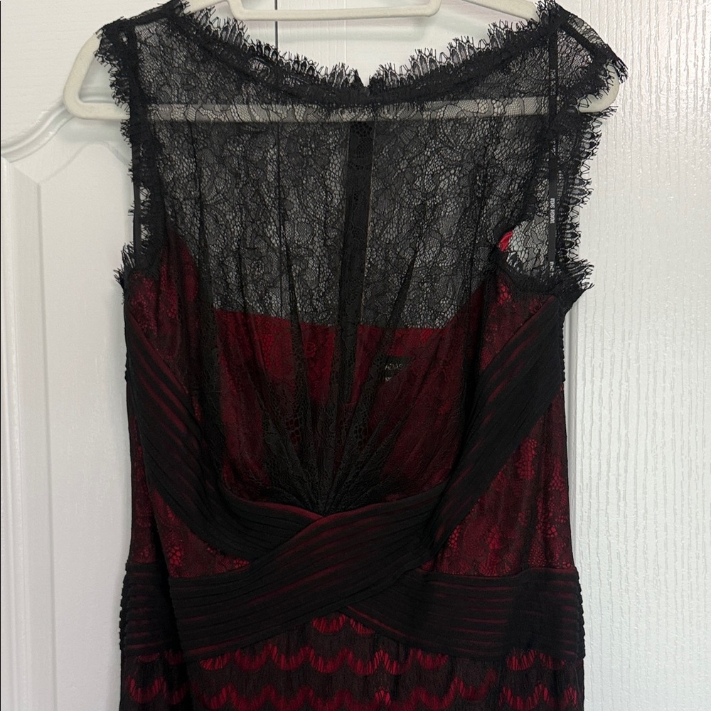 Tadashi Shoji Black and Red Lace Backless Dress